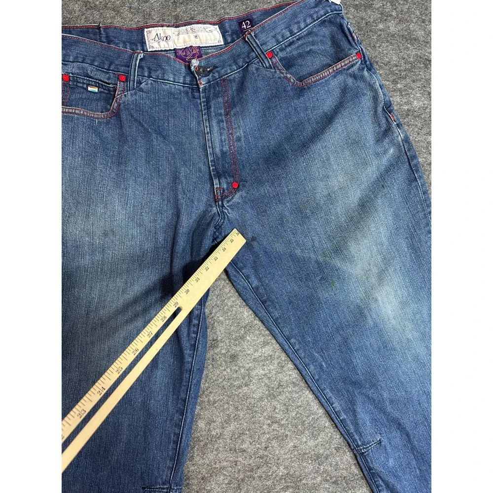 AKOO Jeans Men's Size‎ 42 Blue Denim Straight Leg RARE with Red Stitching